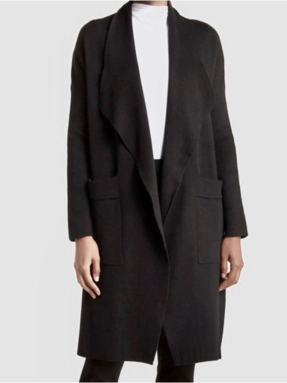 BY DESIGN Black Open Front Draped Longline Knit Coatigan Jacket Cardigan Medium